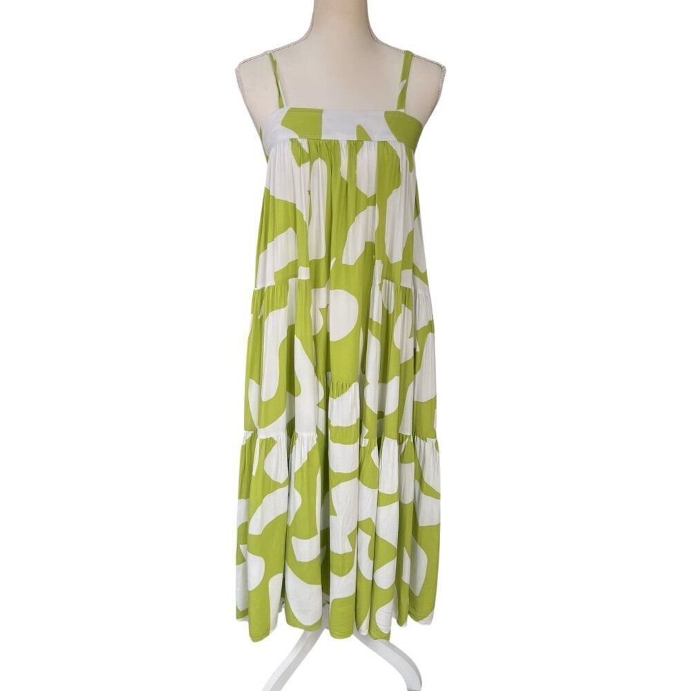 Abel The Label Flowy Square Neck Citron Boho Maxi Dress Green Size XS